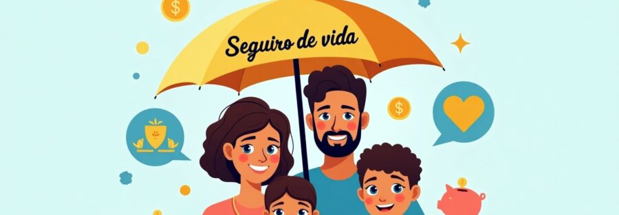 Ilustración de familia protegida bajo un seguro de vida