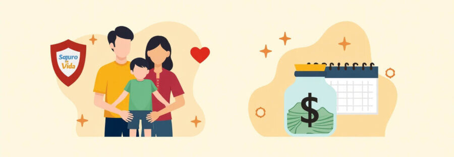 Ilustración de familia y asesor, mostrando diferencias entre seguro de vida y plan personal para el retiro en México.