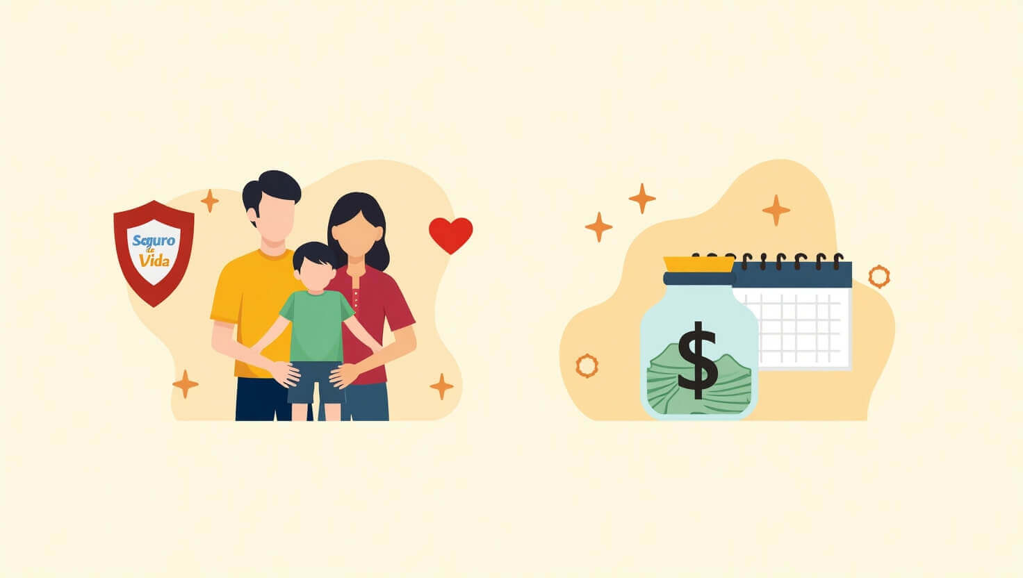 Ilustración de familia y asesor, mostrando diferencias entre seguro de vida y plan personal para el retiro en México.