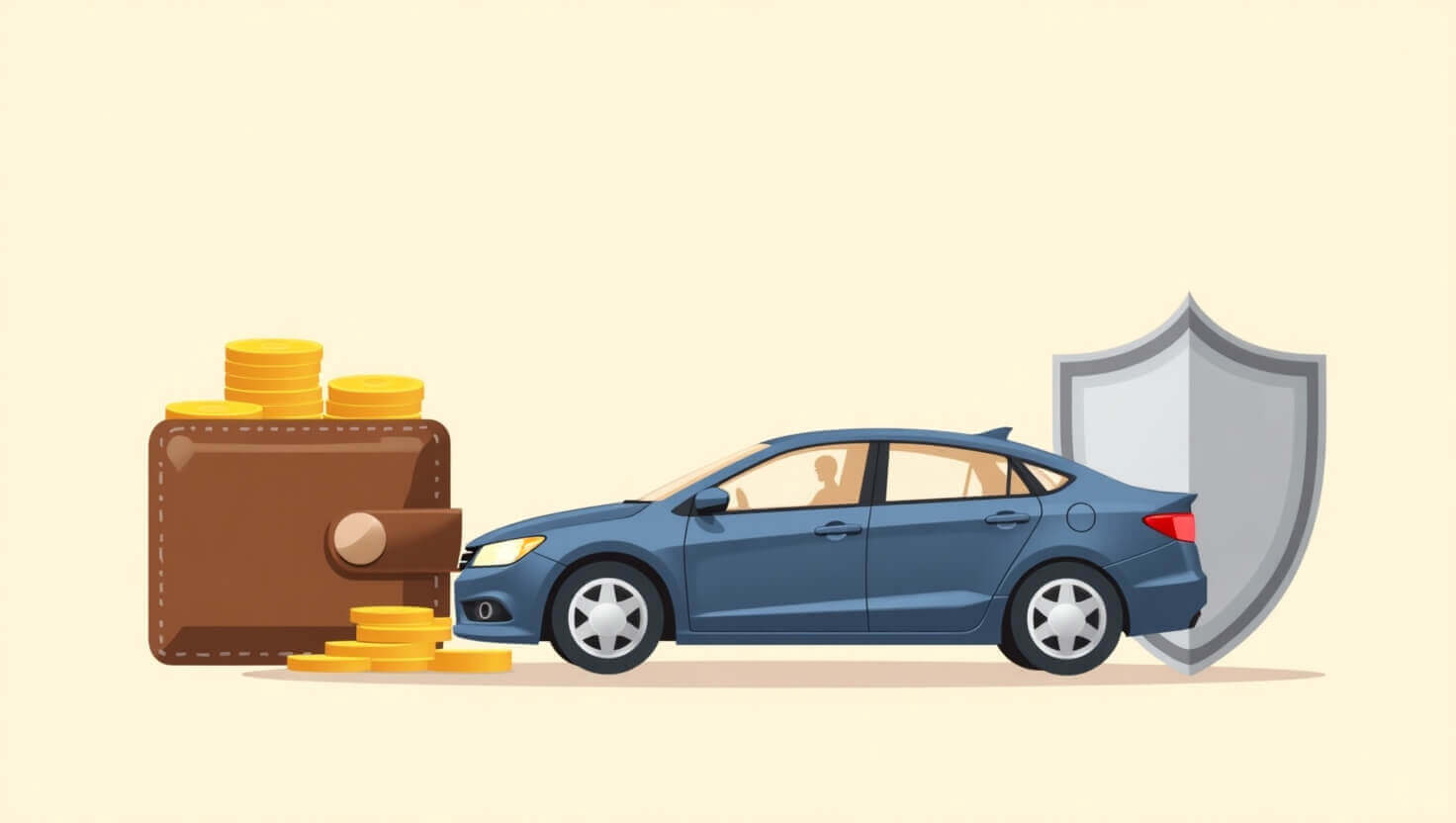 Ilustración de un auto con monedas y un escudo, representando tips para ahorrar en el seguro de auto en México.