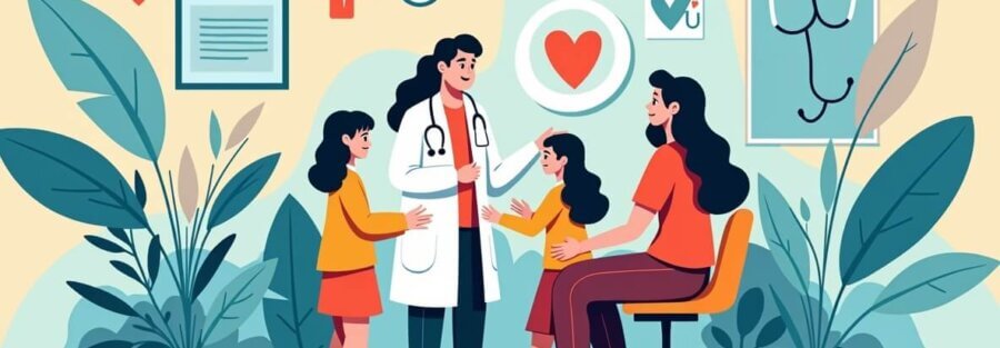 Familia mexicana consultando a un médico, representando las ventajas del seguro de salud y gastos médicos en México.