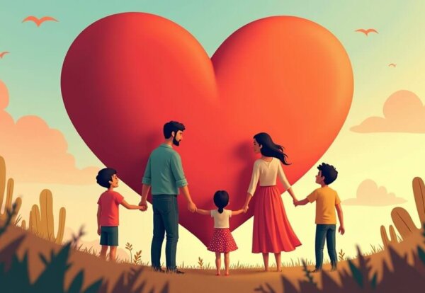 Familia mexicana protegida con un corazón que simboliza la importancia del seguro de vida en México.
