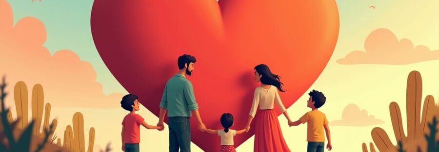 Familia mexicana protegida con un corazón que simboliza la importancia del seguro de vida en México.