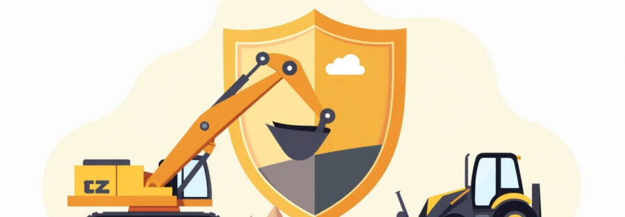 Ilustración digital de maquinaria amarilla protegida por un seguro empresarial en México