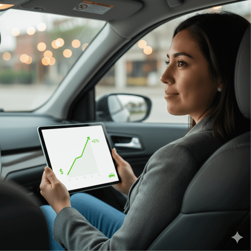 Persona mirando el smartphone con expresión de alivio o confianza