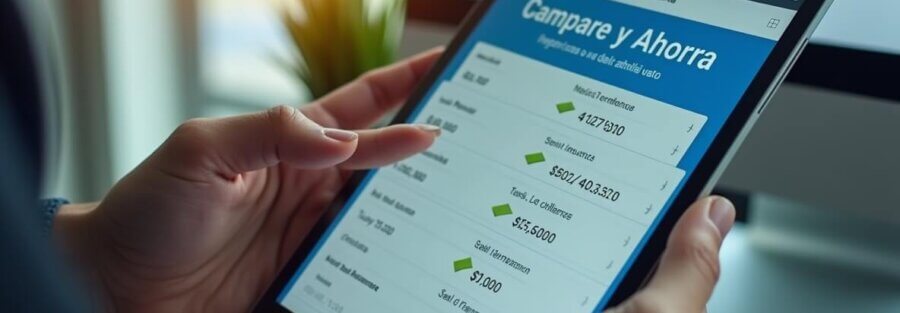 Hombre comparando opciones de un seguro de auto económico en México en una tablet para encontrar la mejor cobertura y precio.