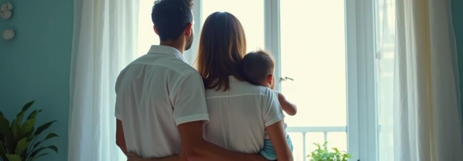 Familia mexicana protegida en su hogar gracias a un seguro gastos médicos mayores que les brinda tranquilidad financiera.