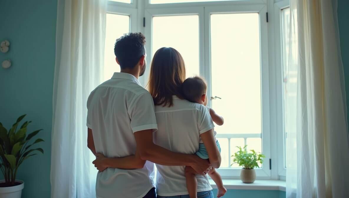 Familia mexicana protegida en su hogar gracias a un seguro gastos médicos mayores que les brinda tranquilidad financiera.