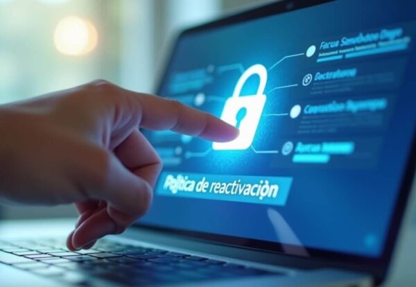 Mano rehabilitando una póliza seguro de vida impago en una computadora, resolviendo una crisis financiera.