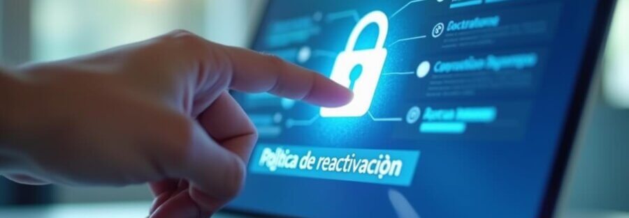 Mano rehabilitando una póliza seguro de vida impago en una computadora, resolviendo una crisis financiera.