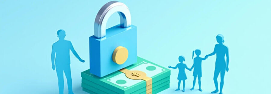 Seguro de vida dotal representado como una pila de dinero protegida, simbolizando el ahorro y la protección financiera para el retiro.