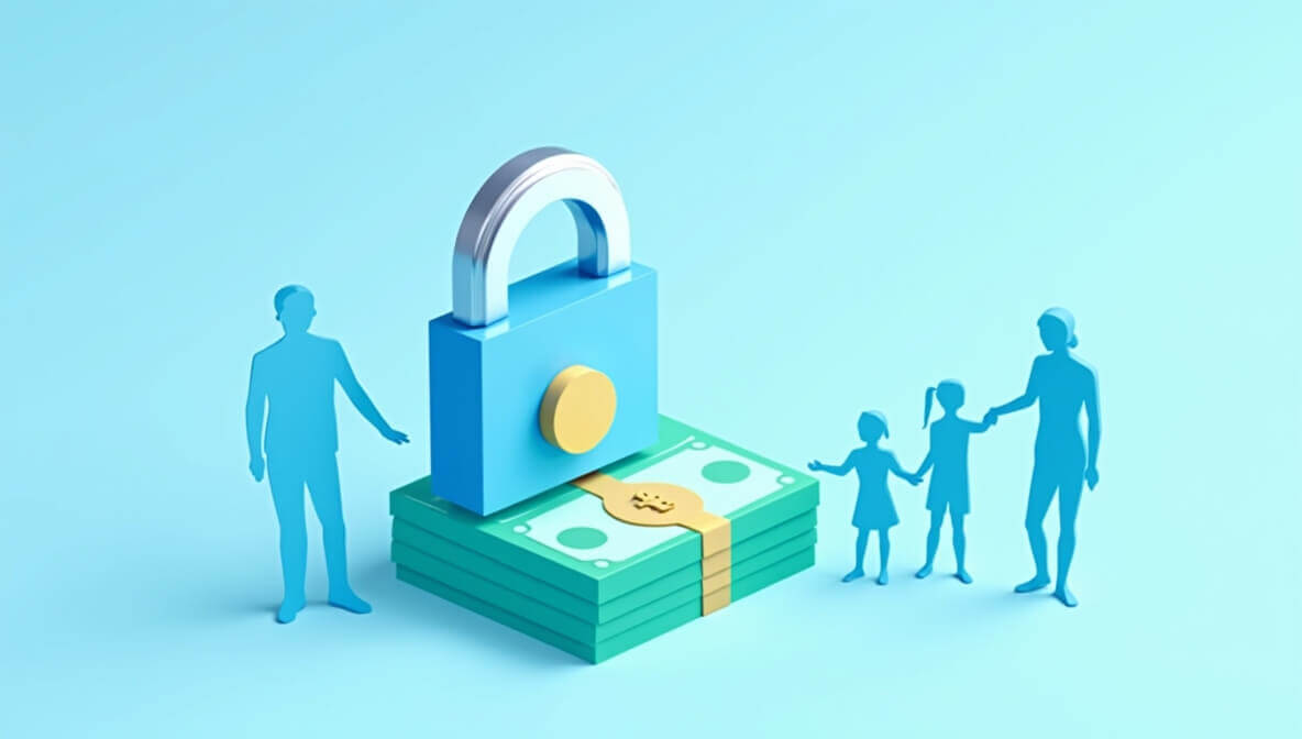 Seguro de vida dotal representado como una pila de dinero protegida, simbolizando el ahorro y la protección financiera para el retiro.